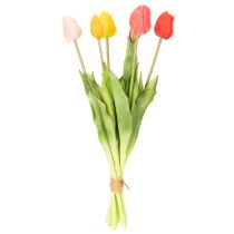 Artikel Kunstig tulipanbuket, farverig, realistisk dekoration, høj kvalitet til hjemmet, 43 cm, 7 stk.