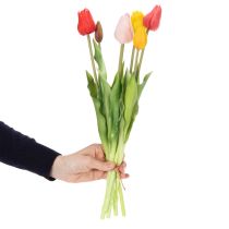 Artikel Kunstig tulipanbuket, farverig, realistisk dekoration, høj kvalitet til hjemmet, 43 cm, 7 stk.