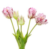 Artikel Tulipaner kunstige papegøje tulipaner lilla buket med 5 blomster 40cm