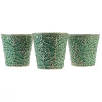 Artikel Plantekasse keramisk knitrende glasur grøn Ø11cm H11cm 3stk