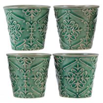 Artikel Plantekasse keramisk knitrende glasur grøn Ø7cm H8cm 4 stk