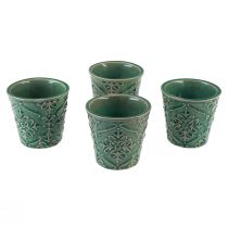 Artikel Plantekasse keramisk knitrende glasur grøn Ø7cm H8cm 4 stk