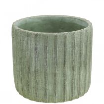 Plantekasse Keramisk Grøn Retro Stribet Ø16,5cm H14,5cm