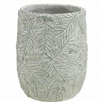 Plantekasse keramik grøn hvid grå fyrregrene Ø12cm H17,5cm