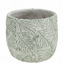 Plantekasse keramik grøn hvid grå gran grene Ø13,5cm H13,5cm
