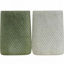 Artikel Plantekasse keramik hvidgrøn reliefnet 14x14cm H21,5cm 2stk.