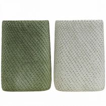 Artikel Plantekasse keramik hvidgrøn reliefnet 12x12cm H17,5cm 2stk.