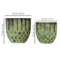 Artikel Vintage metal urtepotte, grøn, Ø14/12 cm, sæt med 2