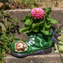 Artikel Plantekasse dekoration, grøn sko med pindsvin, keramik 14x13cm H13cm
