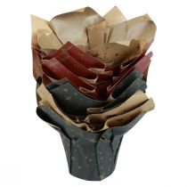 Artikel Plantekasse papir stjerner rød/antracit/naturlig Ø4,5cm H6cm 9 stk