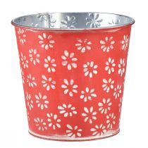 Artikel Plantekasse rød hvid mini urtepotte blomstret metal Ø10,5cm H10,5cm