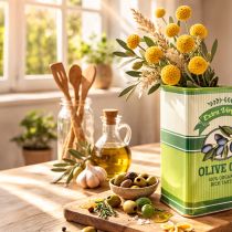 Artikel Olivenolievase, keramik, ideel til køkkendekoration og middelhavsbord, 18 cm