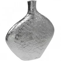 Dekorativ vase metal hamret blomstervase sølv 33x8x36cm