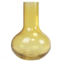 Vase gul glasvase løgformet blomstervase glas Ø10,5cm H15cm