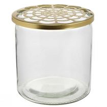 Vase med metallåg, plug-in-hjælpemiddel, glasvase med plug-in-beslag, borddekoration H15cm Ø15cm