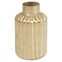 Vase guld glasvase med riller blomstervase glas Ø8cm H14cm