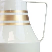 Artikel Vintage metalvase med hank, dekorativ kande, shabby chic, Ø17 cm H23 cm, creme/grå/guld