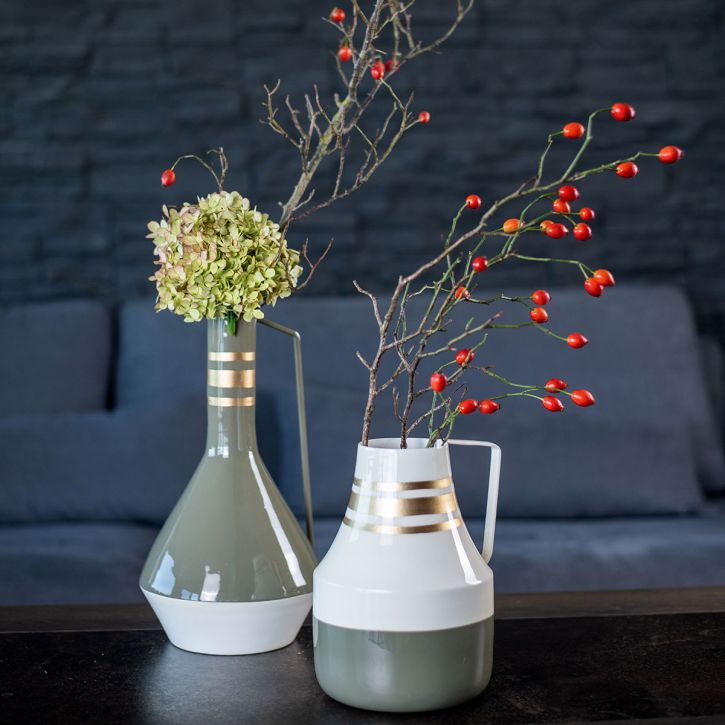 Vase metalhåndtag dekorativ kande grå/creme/guld Ø17cm H23cm