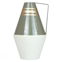 Artikel Nostalgisk metalvase med hank i vintage look - Creme/Grå/Guld Ø19cm H31cm