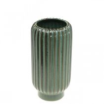 Artikel Keramikvase, bordpynt, riflet dekorativ vase grøn, brun Ø10,5cm H21,5cm