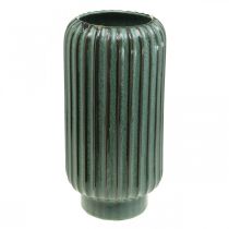 Dekorativ vase, blomsterarrangementer, bordpynt, vase lavet af bølget keramik grøn, brun Ø15cm H30,5cm