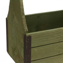 Vintage plantekasse træværktøjskasse olivengrøn 28×14×31cm