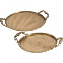 Vintage bakke, dekorativ bakke gylden, lysbakke H2cm Ø25/21cm sæt med 2 stk.