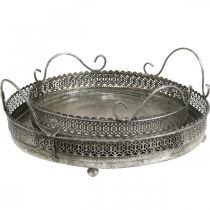 Artikel Vintage bakke, dekorativ bakke sølv, lysbakke H6cm Ø31/24cm sæt med 2 stk.