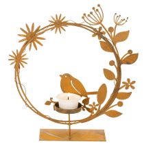 Artikel Dekorativ fyrfadsstage med fuglemotiv, rustfarvet look, 24×27×6 cm