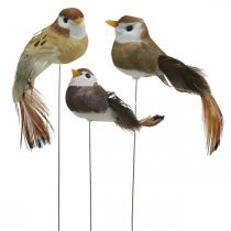 Forårsdekoration, minifugle, dekorative fugle på tråd brun, beige H2,5cm 24stk.