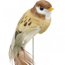 Forårsdekoration, minifugle, dekorative fugle på tråd brun, beige H2,5cm 24stk.