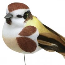 Forårsdekoration, fugle på tråd, kunstig fugl brun, hvid H3cm 12stk