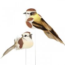 Forårsdekoration, fugle på tråd, kunstig fugl brun, hvid H3cm 12stk