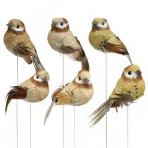 Fjeder, fugl på tråd, deco fugle naturfarver H7,5cm 12stk