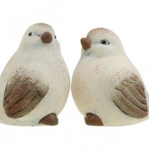 Keramiske fugle, fjeder, dekorative fugle hvide, brune H7/7,5 cm 6 stk.