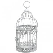 Fuglebur til ophæng, dekorativ voliere, metaldekoration, shabby chic hvid Ø12,5cm H25cm