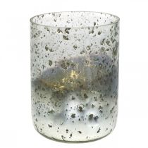 Stearinlysglas tofarvet glasvase lanterne klar, sølv H14cm Ø10cm