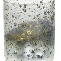 Stearinlysglas tofarvet glasvase lanterne klar, sølv H14cm Ø10cm