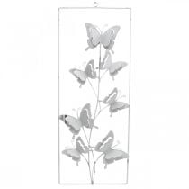 Sommerfugl hængende fjeder Metal Vægkunst Shabby Chic Hvid Sølv H47.5cm