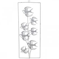 Svaledekoration, vægdekoration af metal, fugle til at hænge hvide, sølv shabby chic H47,5 cm