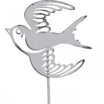 Svaledekoration, vægdekoration af metal, fugle til at hænge hvide, sølv shabby chic H47,5 cm