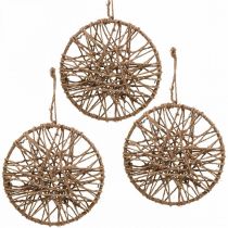 Vægdekoration boho stil, dekorativt ring jutebånd Ø23cm 5 stk