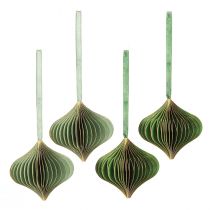 Artikel Vintage julepynt, grønt og guldpapir, Ø8 cm, sæt med 4