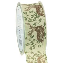 Artikel Julebånd med hjortemotiv bånd lysegrøn 40mm 20m