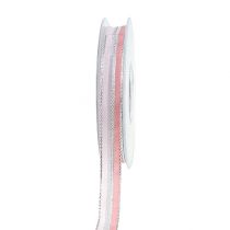 Julebånd med striber lyserød, sølv 15mm 20m