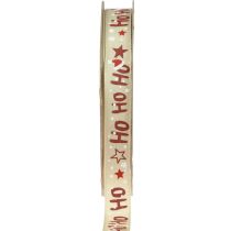 Julebånd “Ho Ho Ho” gavebånd beige 15mm 15m