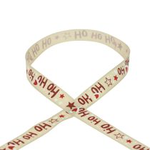 Julebånd “Ho Ho Ho” gavebånd beige 15mm 15m
