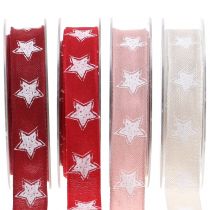 Julebånd linned look med stjerne 25mm 15m