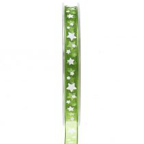 Julebånd organza grøn med stjerne 10mm 20m