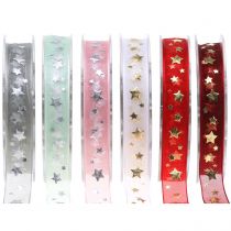 Artikel Julebånd organza med stjernemotiv 15mm 20m